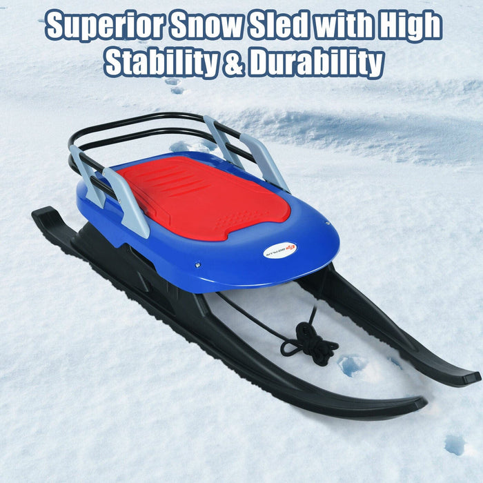 Folding Kids Metal Snow Sled Frost-Resistant Pull Rope Snow Slider Leather Seat