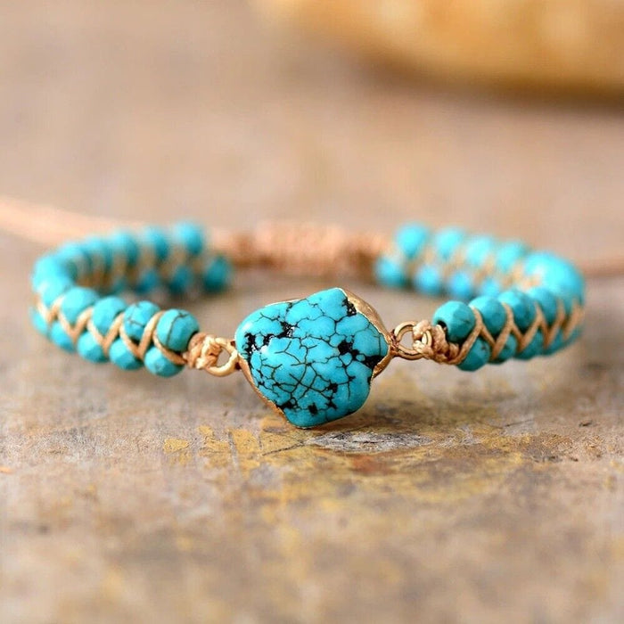 Natural Turquoise Healing Reiki Handmade Women Blue Chakra Bracelet