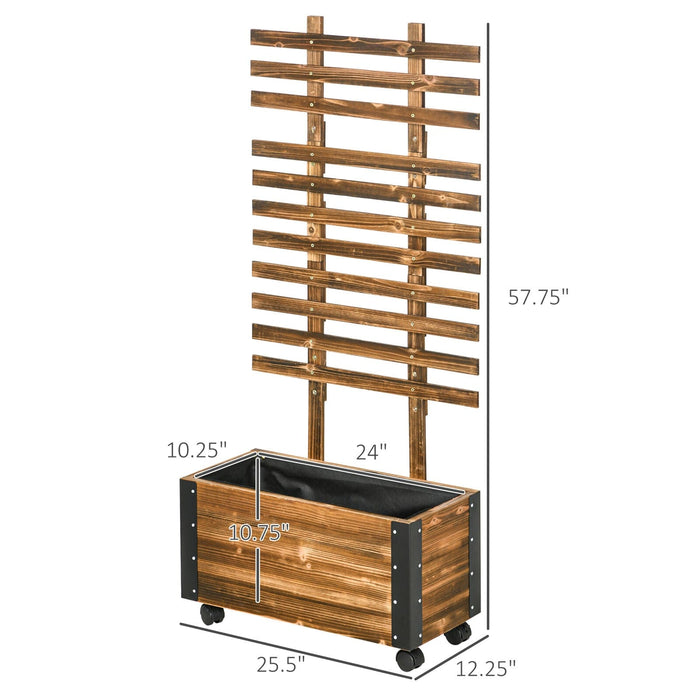 Outsunny Raised Garden Bed, Wooden Planter with Trellis and Wheels