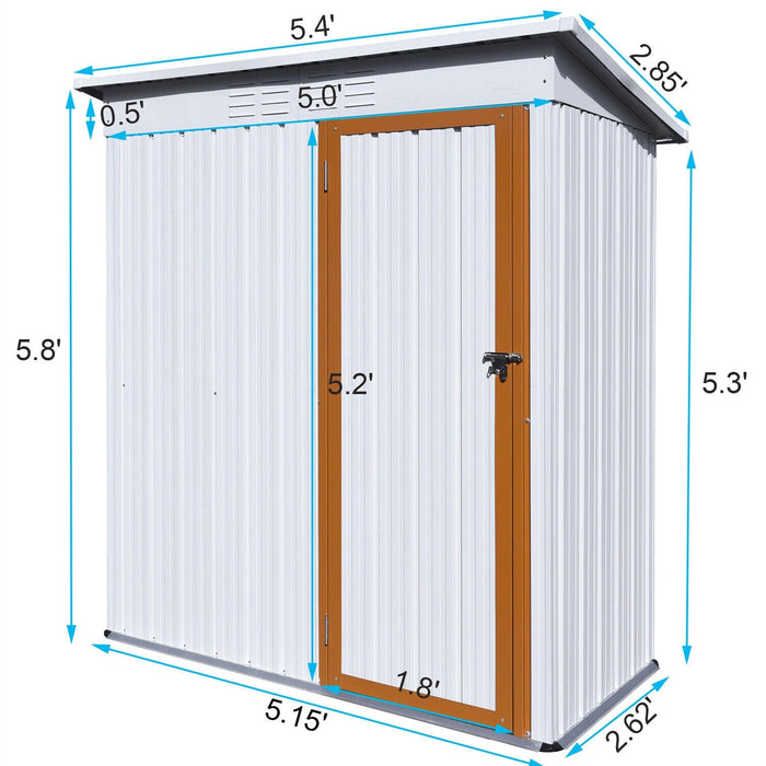 5 X 3Ft Outdoor Storage Shed Metal w/ Lockable Doors Tool Storage Shed Backyard