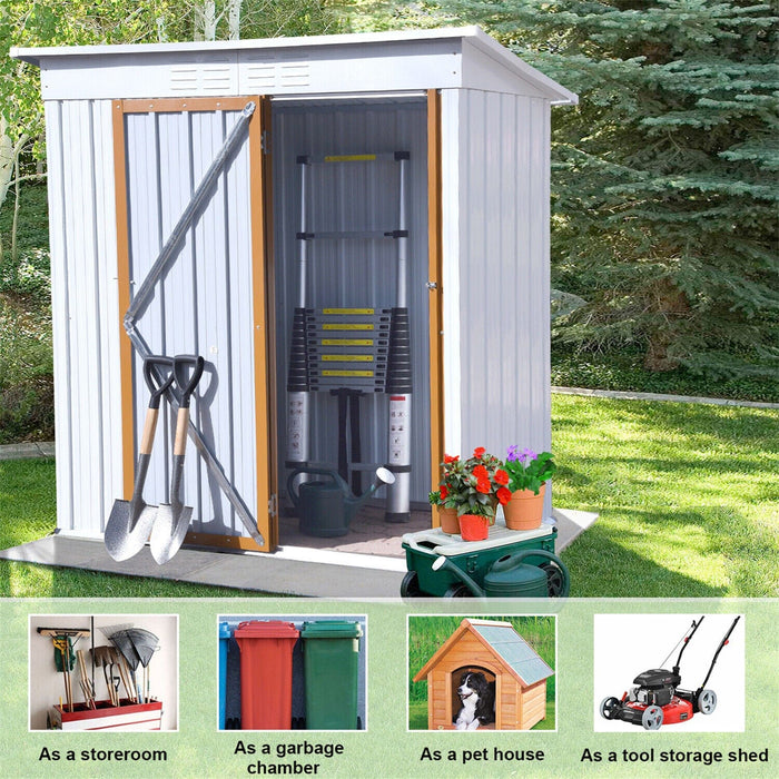 5 X 3Ft Outdoor Storage Shed Metal w/ Lockable Doors Tool Storage Shed Backyard