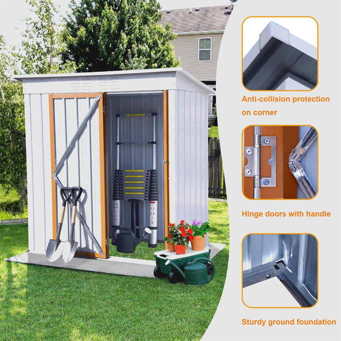 5 X 3Ft Outdoor Storage Shed Metal w/ Lockable Doors Tool Storage Shed Backyard