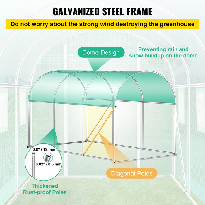 VEVOR Walk-in Greenhouse 10'x7'x7' Hot Planter House Gardening Galvanized Frame