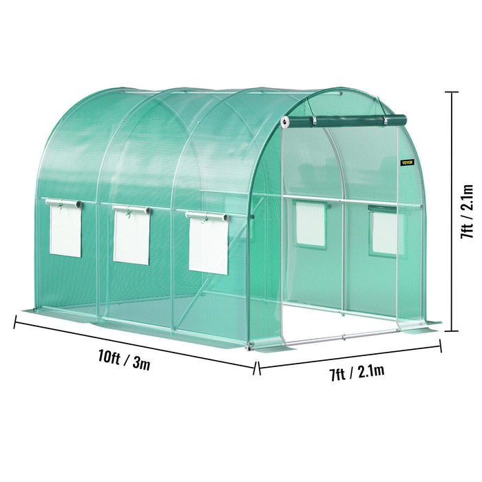 VEVOR Walk-in Greenhouse 10'x7'x7' Hot Planter House Gardening Galvanized Frame