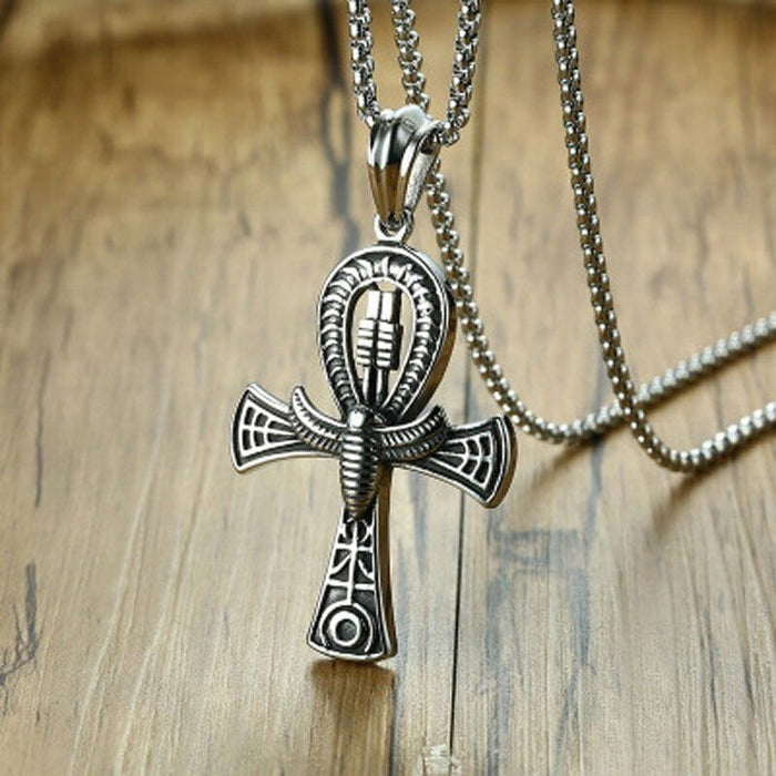 MOYON Men's Ancient Egyptian Ankh Cross Pendant Necklace Stainless Steel Chain
