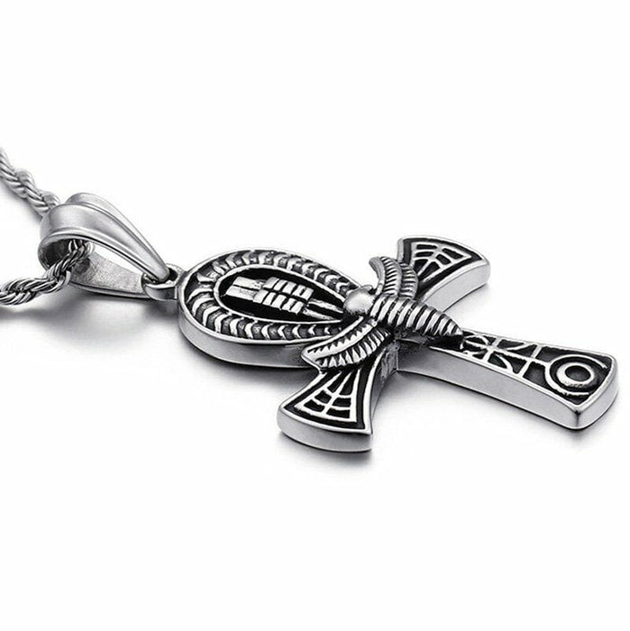 MOYON Men's Ancient Egyptian Ankh Cross Pendant Necklace Stainless Steel Chain