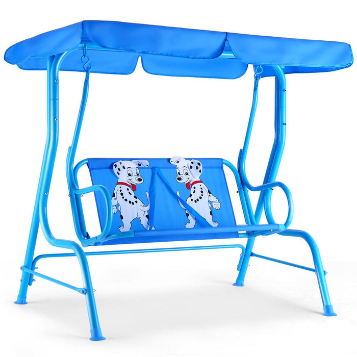 Kids Patio Swing Chair Children Porch Bench Canopy 2 Person Yard Furniture Blue