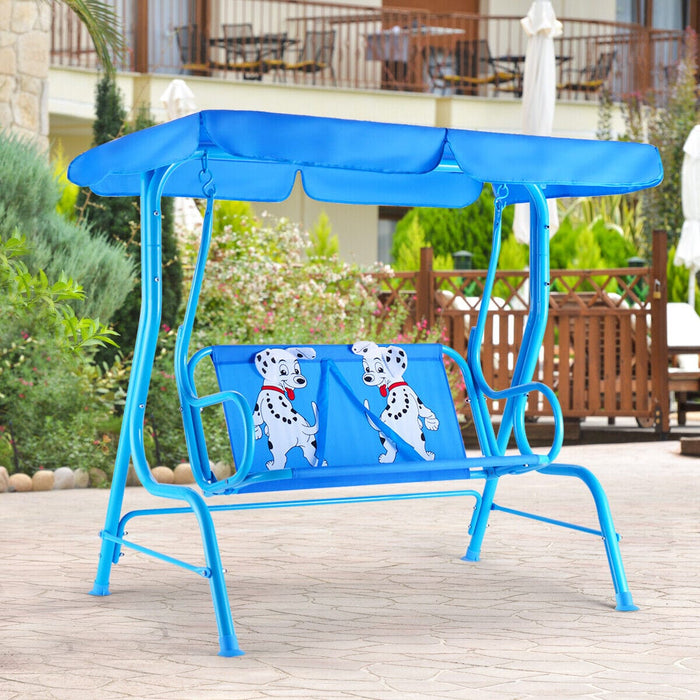 Kids Patio Swing Chair Children Porch Bench Canopy 2 Person Yard Furniture Blue