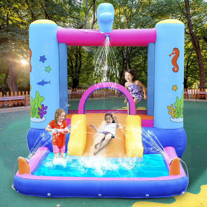 Inflatable Kids Bounce House Water Slide Gun Jumping Splash Pool Blower Wet Dry