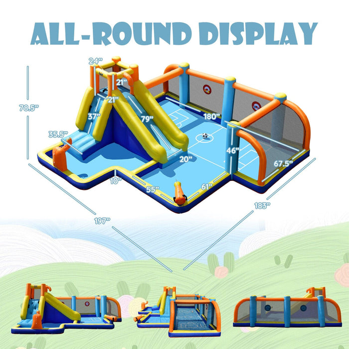Giant Soccer-Themed Inflatable Water Slide Bouncer Splash Pool With 735W Blower