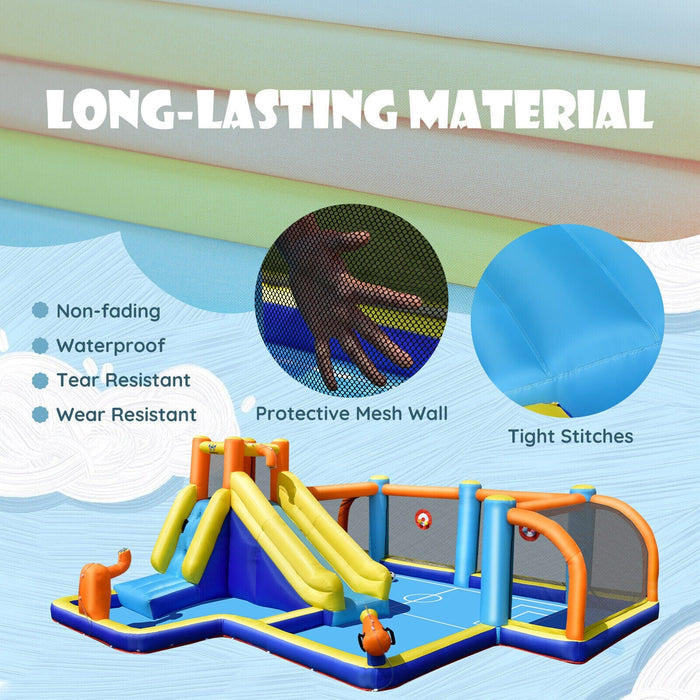 Giant Soccer-Themed Inflatable Water Slide Bouncer Splash Pool With 735W Blower