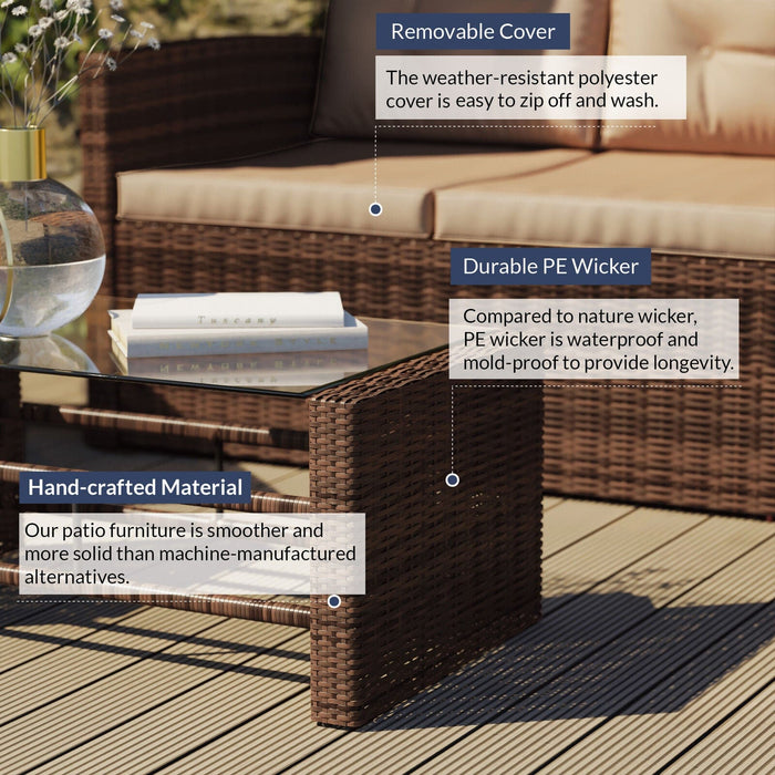 Rattan 4 PC Furniture Set Outdoor Patio Garden Sectional PE Wicker Cushion Sofa