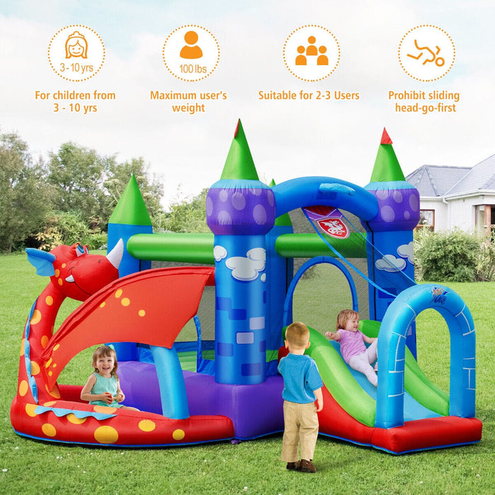 Kids Inflatable Bounce House Dragon Jumping Slide Bouncer Castle W/ 750W Blower