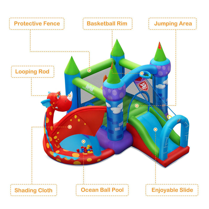 Kids Inflatable Bounce House Dragon Jumping Slide Bouncer Castle W/ 750W Blower