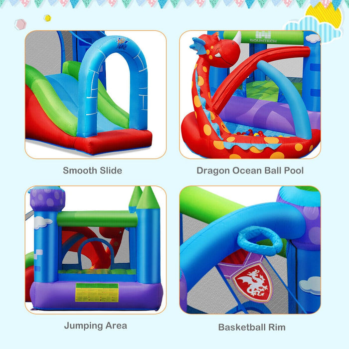 Kids Inflatable Bounce House Dragon Jumping Slide Bouncer Castle W/ 750W Blower