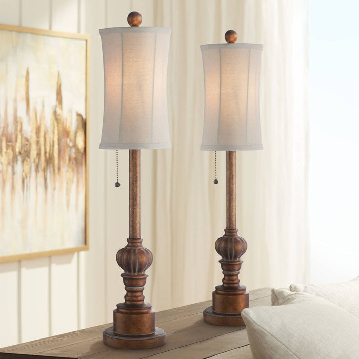 Traditional Buffet Table Lamps Set of 2 Wood Fabric for Living Room Bedroom