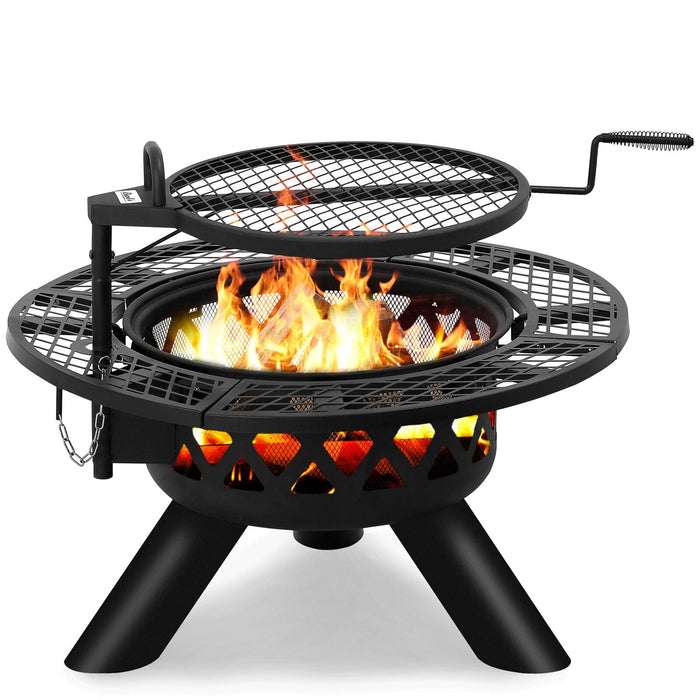 Bali outdoors Wood Burning Round Fire pit barbecue Pit BBQ Backyard Black