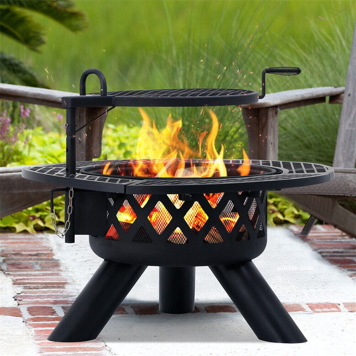 Bali outdoors Wood Burning Round Fire pit barbecue Pit BBQ Backyard Black