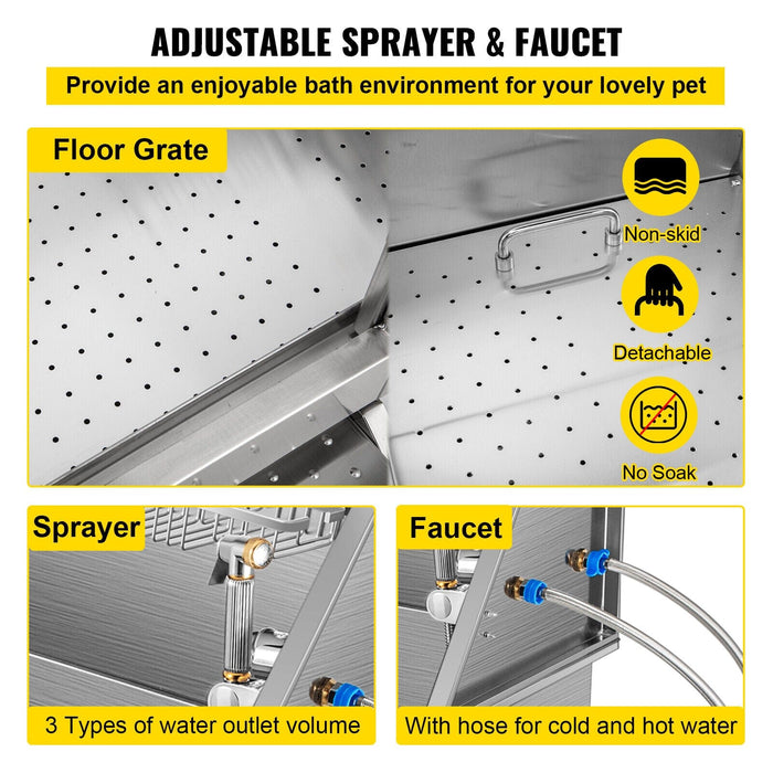 VEVOR Pet Grooming Tub Dog Wash Station 34" Stainless Steel