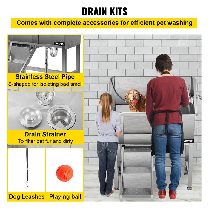 VEVOR Pet Grooming Tub Dog Wash Station 34" Stainless Steel