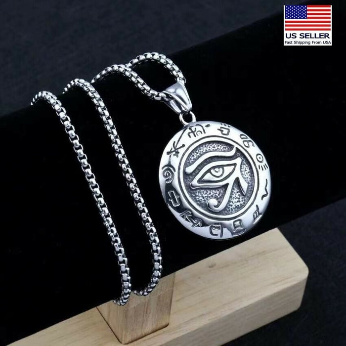 Stainless Steel Vintage Lucky Eye of Horus Pendant Necklace
