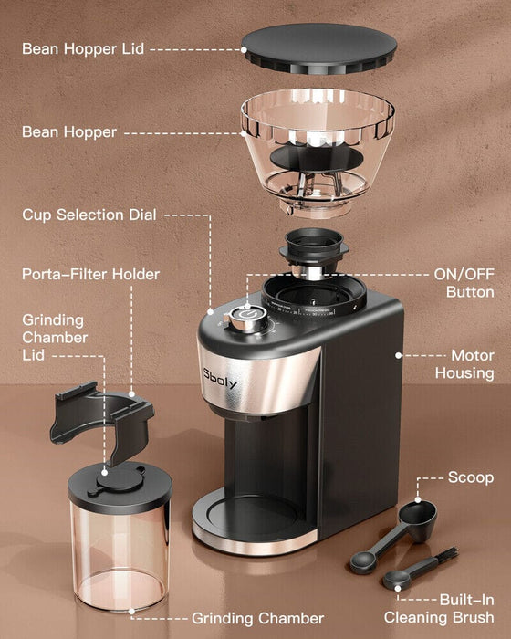 Automatic 35 Settings Conical Burr Coffee Makers Bean Grinder