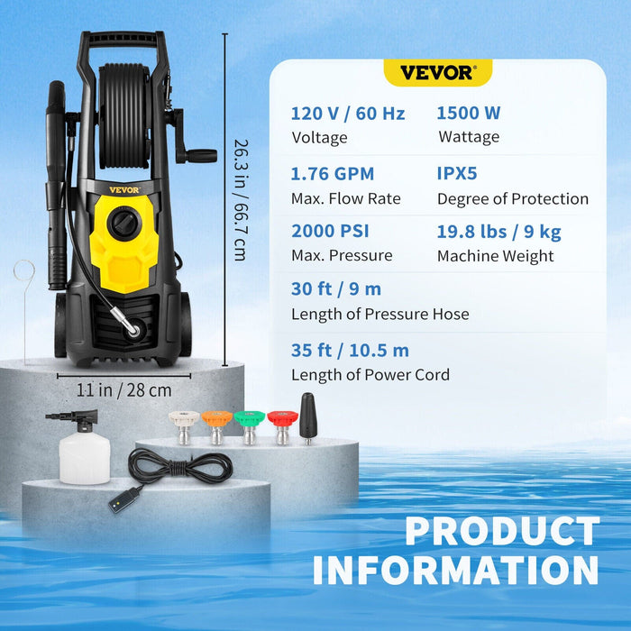 VEVOR Electric Pressure Washer High Pressure Washer 2000PSI