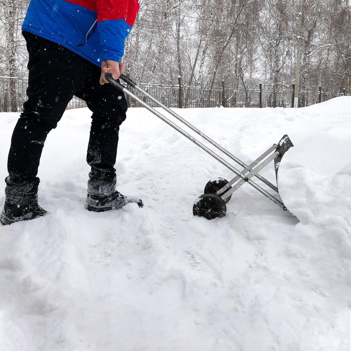 Heavy-Duty Rolling Snow Pusher with 8 in Wheels & Adjustable Handle