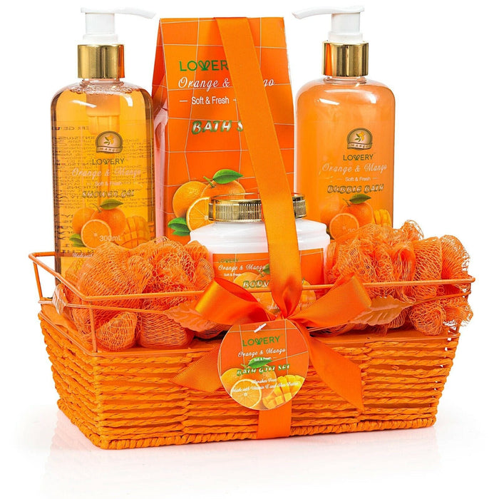 Valentines Home Spa Gift Basket - Orange & Mango Scent - Bath & Body Gift Set