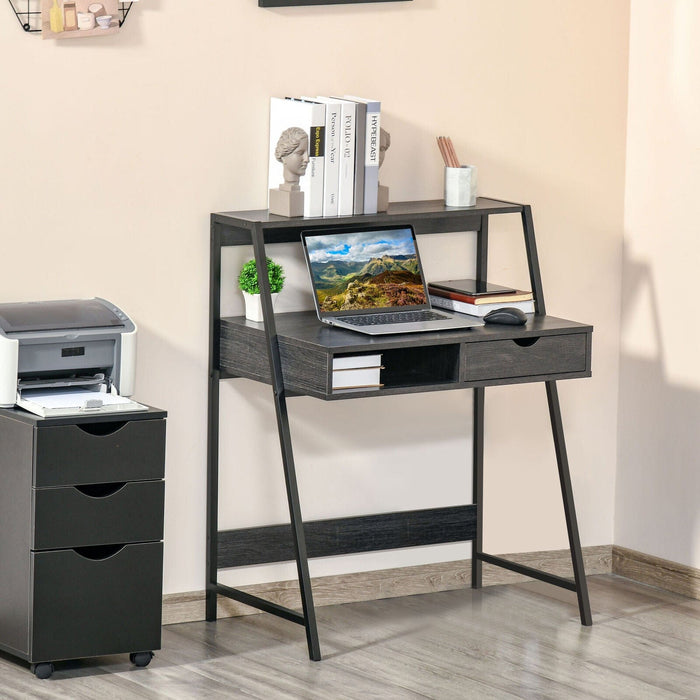 Computer Desk for Small Spaces School Student Desk w/ Drawer and Storage Shelves