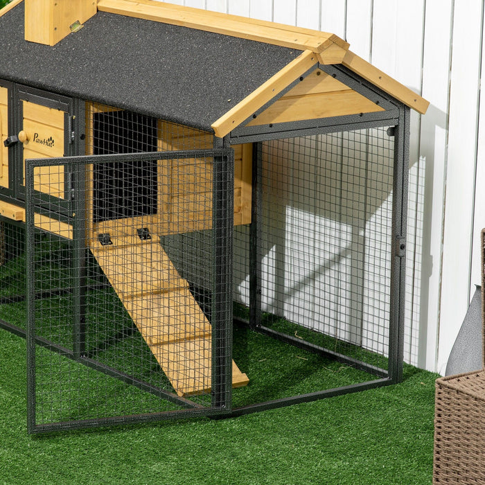 Rabbit Hutch Outdoor with Run, Bunny Cage with Removable Tray Ramp