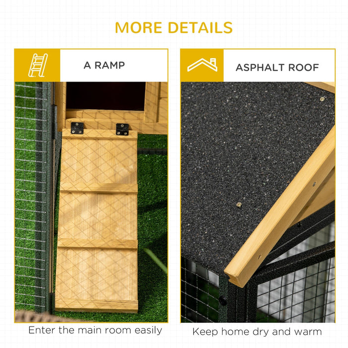 Rabbit Hutch Outdoor with Run, Bunny Cage with Removable Tray Ramp