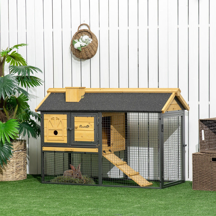 Rabbit Hutch Outdoor with Run, Bunny Cage with Removable Tray Ramp