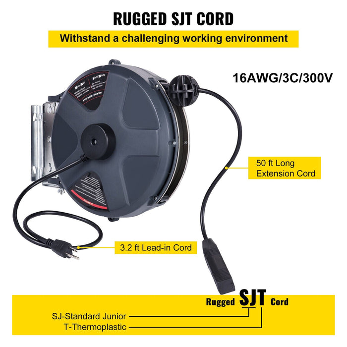 Retractable Extension Cord Reel Power Cord Reel 50 FT