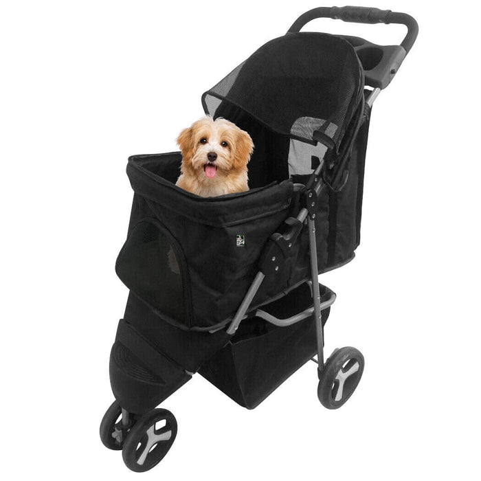 3 Wheels Foldable Pet Stroller for Dog Cat Puppy Travel Carrier with Cup Holder