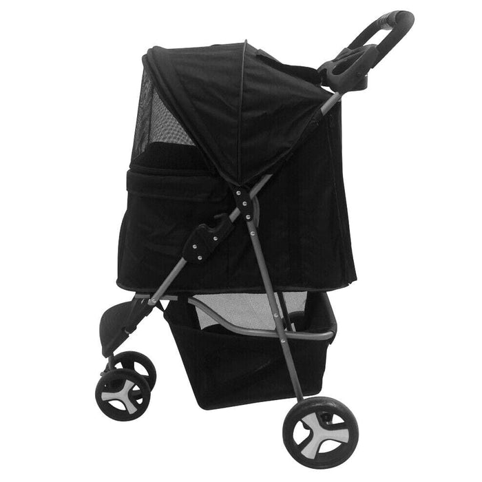 3 Wheels Foldable Pet Stroller for Dog Cat Puppy Travel Carrier with Cup Holder