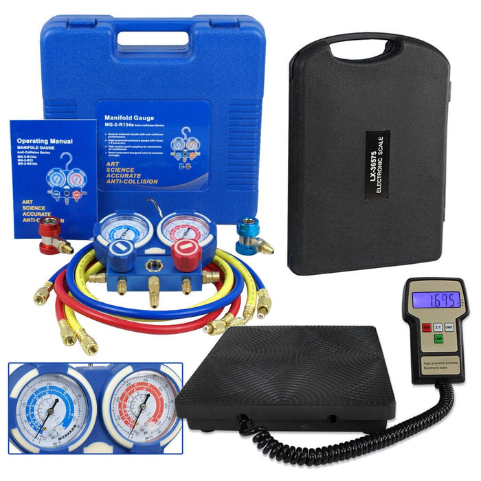 Manifold Gauge Deluxe Set R134a R410a R22 & Electronic Digital Refrigerant Scale