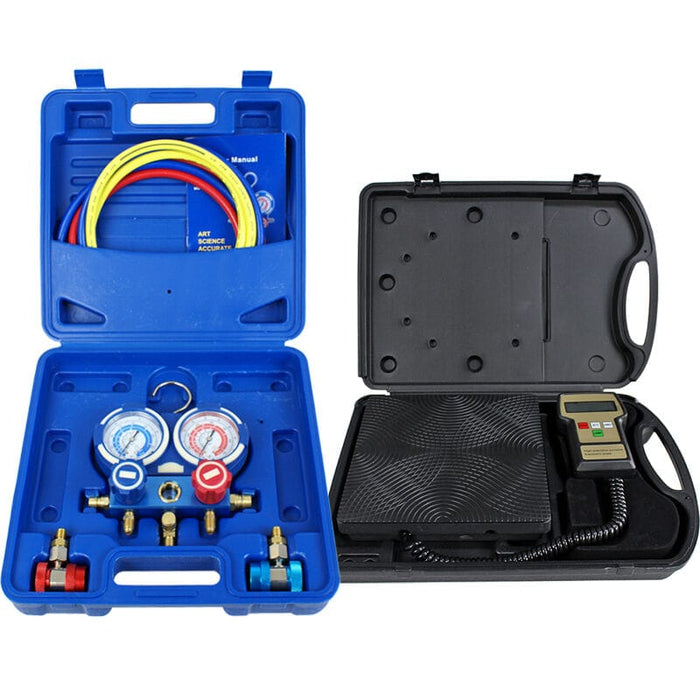 Manifold Gauge Deluxe Set R134a R410a R22 & Electronic Digital Refrigerant Scale