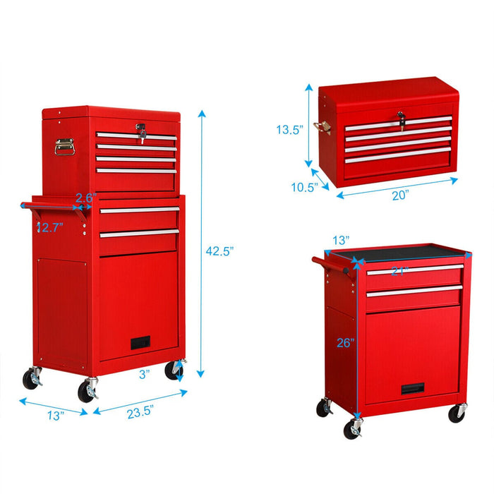 2 PCS Rolling Cabinet Storage Chest Box Garage Tool Box Organizer w/ 6 Drawers