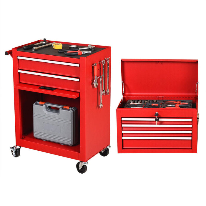 2 PCS Rolling Cabinet Storage Chest Box Garage Tool Box Organizer w/ 6 Drawers