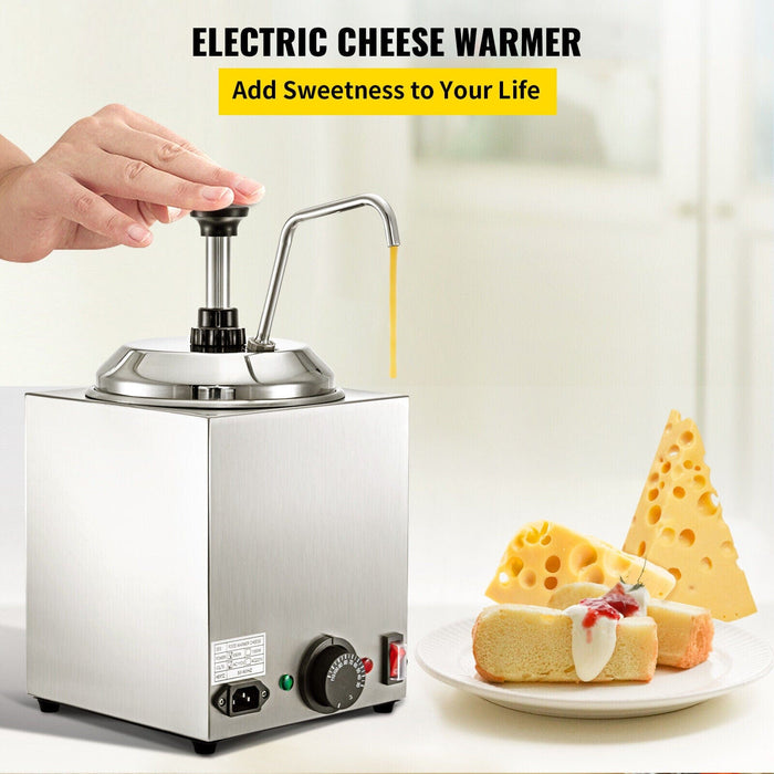 Nacho Cheese Dispenser w/Pump 2.6Qt Hot Fudge Caramel Warmer Stainless Steel