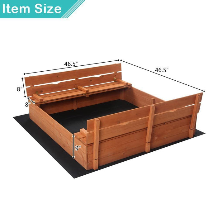 JOYMOR 47x47inch Kids Large Wooden Sandbox w/ Bench Seats Outdoor Cedar Sandbox