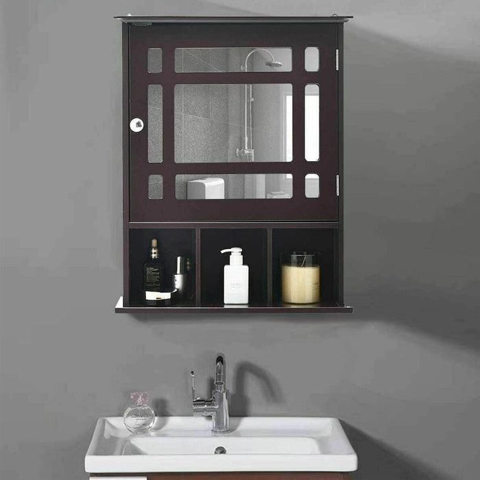 Home Kitchen/Bathroom Wall Mounted Medicine Cabinet Shelf Organizer Brown