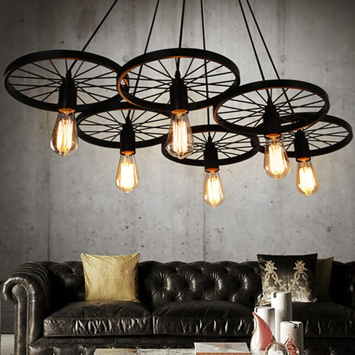 Farmhouse Lighting Chandelier Rustic Vintage Wagon Wheel Light Fixture