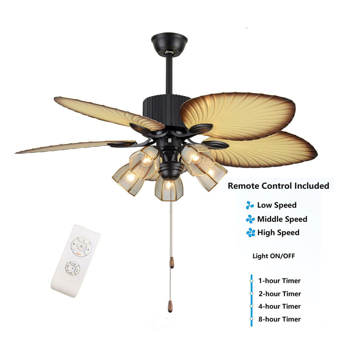 52 inch 5 Wood Blades Reversible Ceiling Fan Light Pendant Lamp w/ Remote 110V