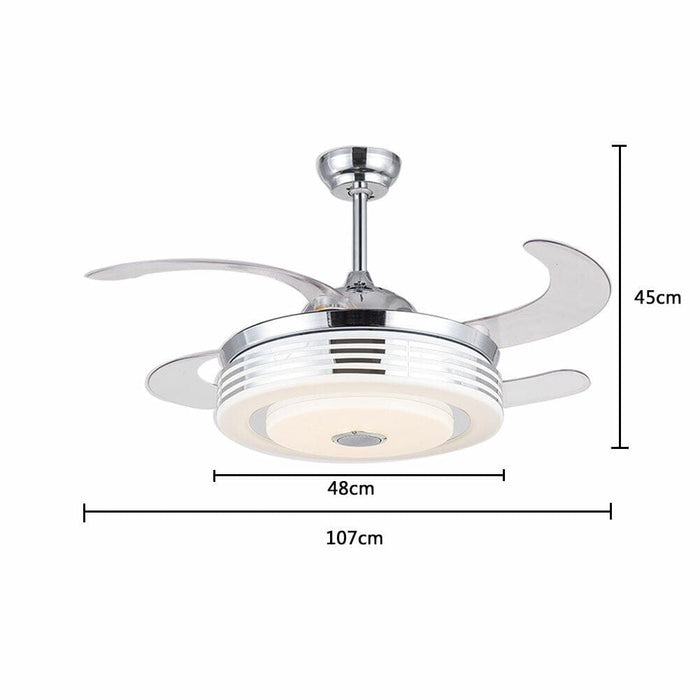 42" Retractable Ceiling Fan Light w/Bluetooth Music Player LED Chandelier + Remote