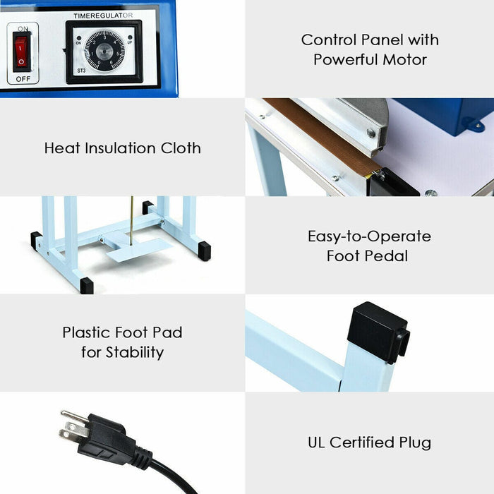 12" Foot Pedal Impulse Sealer Heat Seal Plastic Bag Sealing Machine w/ Cutter