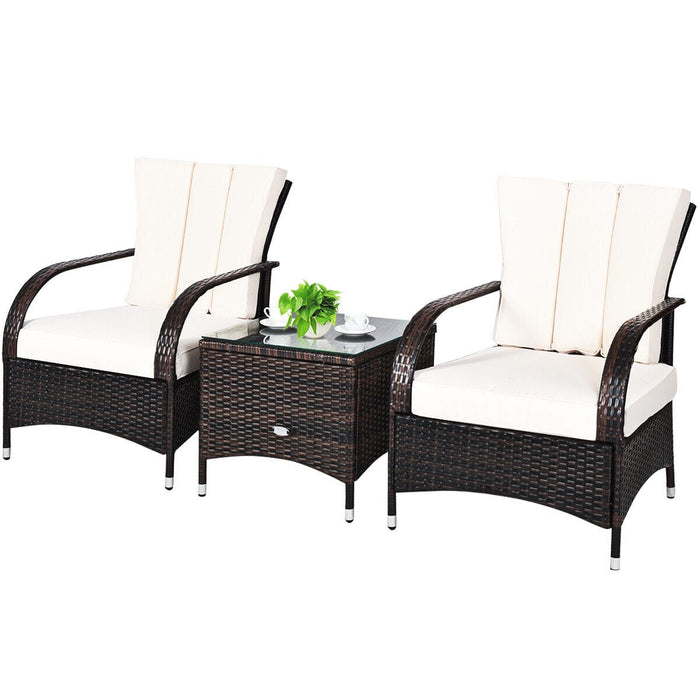 Costway 3PCS Rattan Furniture Set Wicker Single Chair Sofa Set W/ Table Cushion