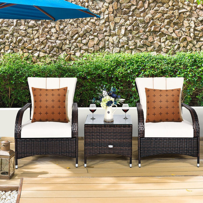 Costway 3PCS Rattan Furniture Set Wicker Single Chair Sofa Set W/ Table Cushion