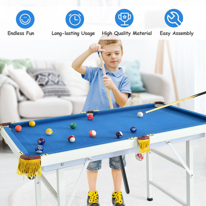 47" Folding Billiard Table Pool Game Table for Kids w/ Cues & Chalk & Brush